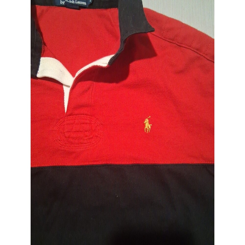 Polo Ralph Lauren Rugby Shirt Mens Large Red W/Blue Elbow & Shoulder Padding - Picture 4 of 6